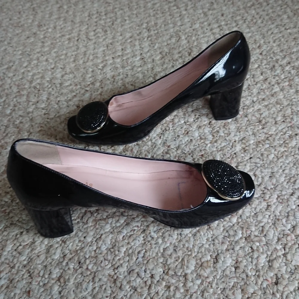 kate spade new york Dana Glitter Broach Black Patent Leather Pumps SIZE 6.5